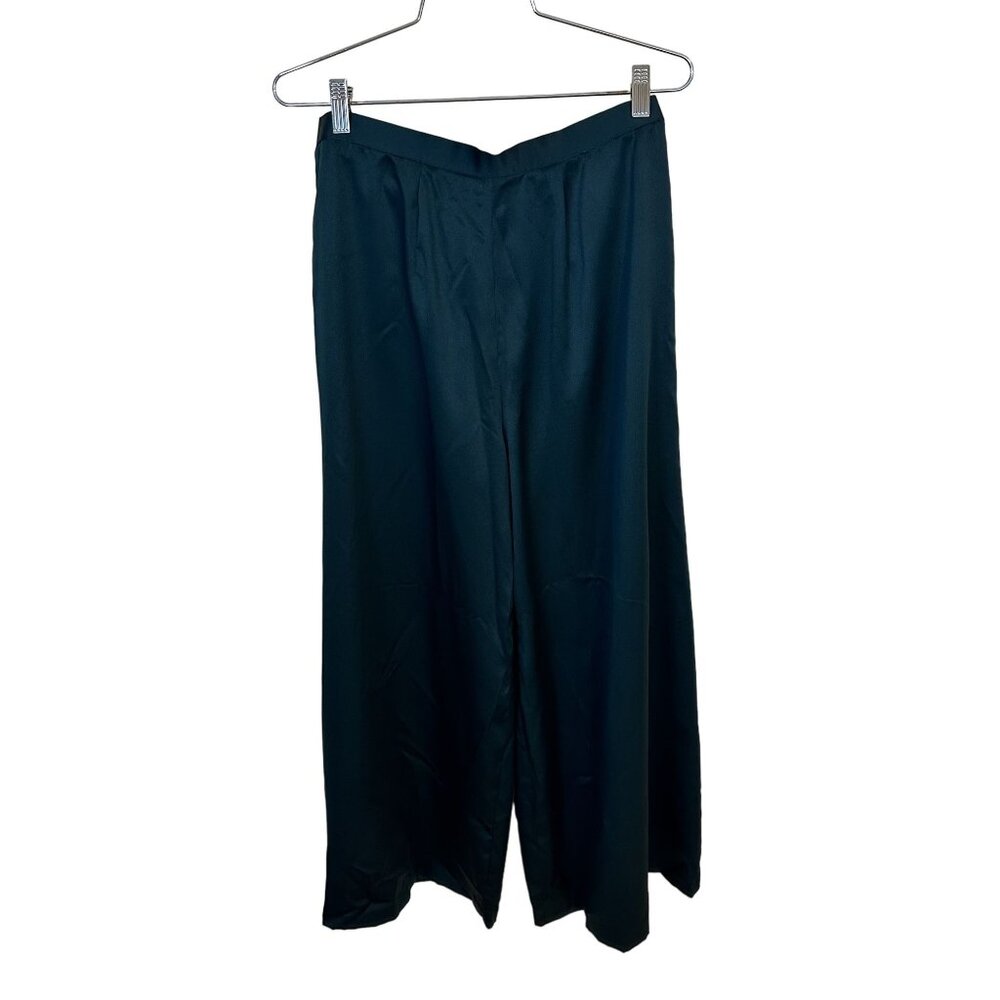 Vintage High Waisted Womens Green Wide Leg Pants Zipper & Hook Closure 28 inch